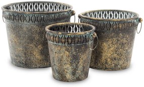 Kaspó 3 db-os szett, sötét arany fém, patinás 22x30.5x27.5 20x25x22 18x20x17cm