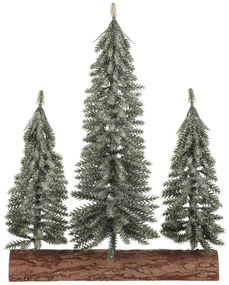 Karácsonyi dekoráció Fenyőfák tuskón - trió, 34 cm, fagyos, zöld
