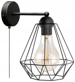 KÉSZLETKISÖPRÉS! Glimex Diamond drót búrás fekete fali lámpa kapcsolóval 1x E27