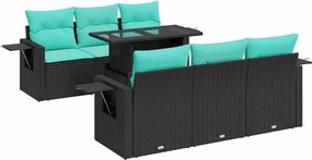 vidaXL 7 részes fekete polyrattan akácfa kerti ülőgarnitúra párnákkal