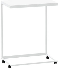 Fehér szerelt fa kisasztal kerekekkel 55x35x70 cm