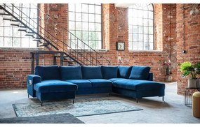 Lofty Lilly matrózkék kinyitható U alakú bársony kanapé, jobb oldali - Miuform