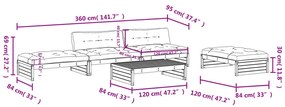 5 részes fekete tömör fa kerti ülőgarnitúra párnával