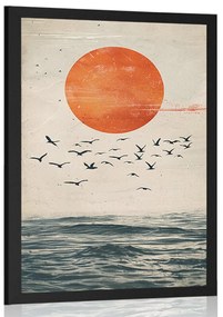 Plakát japandi hold a tenger felett