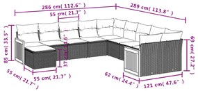 11 részes fekete polyrattan kerti ülőgarnitúra párnákkal