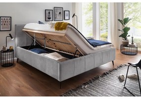 Világosszürke kárpitozott franciaágy tárolóhellyel ágyráccsal 180x200 cm Lizzano – Meise Möbel