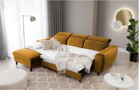Sárga bársony kinyitható-tárolóhelyes sarokkanapé (bal oldali-heverő résszel) Foble – ELTAP