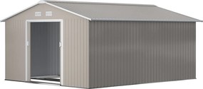 Outsunny 12.4 m²-es szerszámtároló, kerti ház dőlt tetővel, tolóajtóval, alapzattal, 386 x 340 x 200 cm, horganyzott acélból készült, időjárásálló, ke