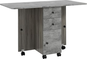 HOMCOM Összecsukható Konyhai Asztal, Összecsukható Étkezőasztal 2 Összecsukható Tálcával, 2 Fiókkal, 1 Szekrénnyel és 1 Tárolópolccal, 120 x 60 x 76,5