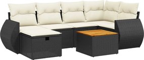 vidaXL 7 részes fekete polyrattan kerti ülőgarnitúra párnával