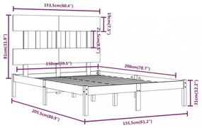 King Size fekete tömör fa ágykeret 150 x 200 cm