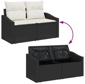 Kert Sofa Készlet 7 részes Fekete PE Rattan Kültéri Sofa