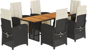 vidaXL 7 részes fekete polyrattan kerti étkezőgarnitúra párnával