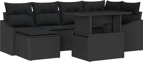 vidaXL Kerti Kanapé Szett 7 pcs Fekete Poli rattan és porfestett acél