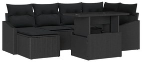vidaXL Kerti Kanapé Szett 7 pcs Fekete Poli rattan, porfestett acél
