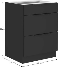 Alsó szekrény, fekete, SIBER 60 D 3S BB