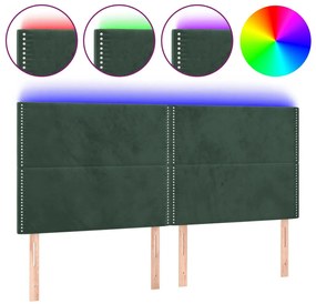 sötétzöld bársony LED-es fejtámla 160x5x118/128 cm