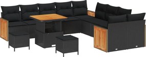 vidaXL Kerti Kanapé Szett 13 pcs Fekete Poli Rattan és Porfestett Acél