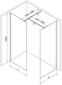 Mexen Kioto, 2 falas Walk-In zuhany paraván 145 x 110 cm, 8 mm átlátszó üveg, arany fényes profil, 800-145-202-50-00-110