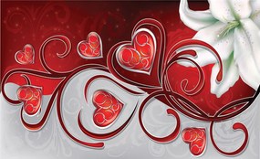 Fotótapéta Piros szívek és liliomok Absztrakt szerelem 350x250 +ragasztó