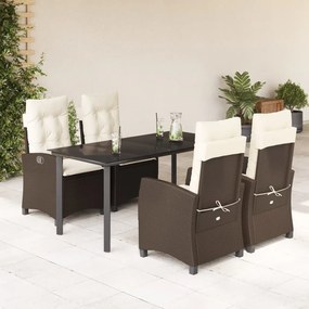 5 részes barna polyrattan kerti étkezőgarnitúra párnákkal