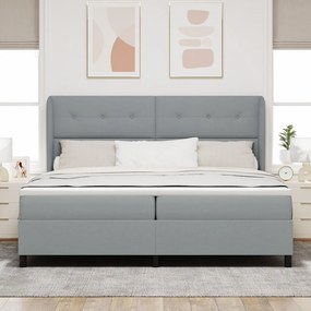 Boxspringágy Mattal - Világosszürke, 200x200 cm, Szövet