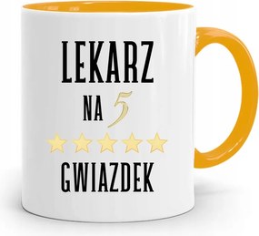 Sárga Bögre Orvosnak Ötcsillagos, fényképes nyomattal