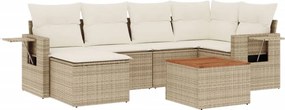 vidaXL 7 részes bézs polyrattan kerti ülőgarnitúra párnákkal