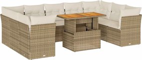 vidaXL 10 részes bézs polyrattan kerti ülőgarnitúra párnával