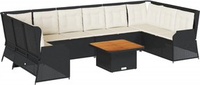 vidaXL 7 részes fekete polyrattan kerti ülőgarnitúra párnákkal