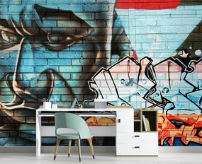 Gario Fotótapéta Graffiti a falon, kék arc Anyag: Vlies, Méret: 100 x 70 cm