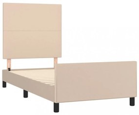 cappuccino színű műbőr ágykeret fejtámlával 80 x 200 cm