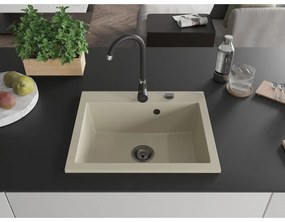 Mexen Elix, 1 tálos gránit mosogató 600 x 500 mm, bézs, fekete szifon, 6525601005-69-B
