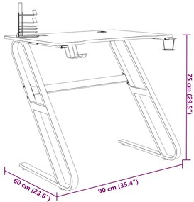 fekete ZZ-lábú gamer asztal 90 x 60 x 75 cm