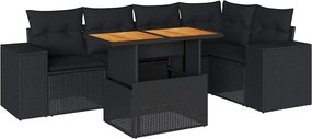 vidaXL 6 részes fekete polyrattan kerti ülőgarnitúra párnákkal