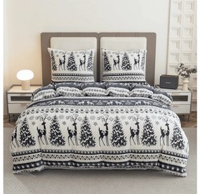 2 db Mikroplüss ágyneműhuzat WINTER DEER szürke + mikroplüss lepedő SOFT 180x200 cm fehér, dupla ágy
