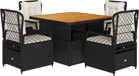 vidaXL 5 részes fekete polyrattan kerti étkezőgarnitúra párnákkal