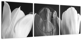 Kép - fekete-fehér tulipán virág (órával) (90x30 cm)
