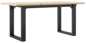 tömör fenyőfa és öntöttvas dohányzóasztal O-vázzal 90x40x45 cm
