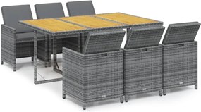 vidaXL 7 részes szürke polirattan kerti étkezőgarnitúra párnákkal