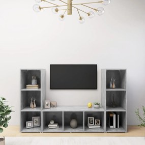 3 db betonszürke szerelt fa TV-szekrény 107 x 35 x 37 cm