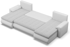 Tokio U alakú sarokkanapé, 3 ágyneműtartóval, fonott + műbőr, univerzális oldal, szürke - fehér
