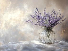 Vászonkép Canvas Dekoráció Váza Virágok Levendula Retro Csokor 80x60