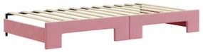 rózsaszín kihúzható bársony heverő matraccal 100 x 200 cm
