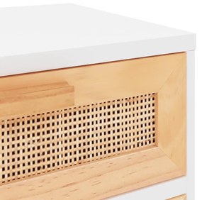 fehér tömör fenyőfa és természetes rattan éjjeliszekrény