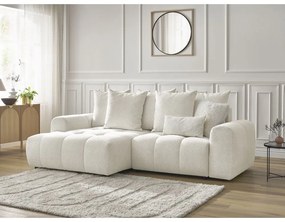 Fehér zsenília kinyitható-tárolóhelyes sarokkanapé (bal oldali-heverő résszel) Roxelane – Bobochic Paris