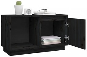 fekete tömör fenyőfa TV-szekrény 74x35x44 cm
