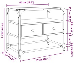 szürke sonoma szerelt fa TV-szekrény üveglappal 60 x 35 x 51 cm