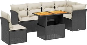 vidaXL 7 részes fekete polyrattan kerti ülőgarnitúra párnával