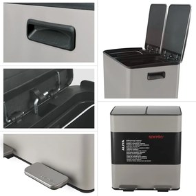 Szürkésbarna acél szelektív pedálos szemetes 2x20 l Aliya – Spirella